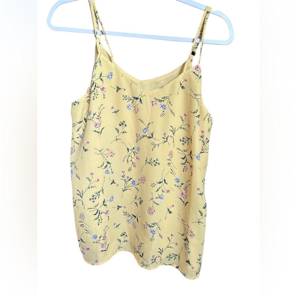 Tahari Yellow Floral Spaghetti Strap Tank- Medium